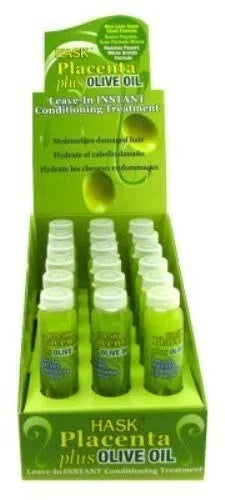Hask Vials Placenta Olive Oil+ Leave-In (18 Pieces) Display — CLIPRONS