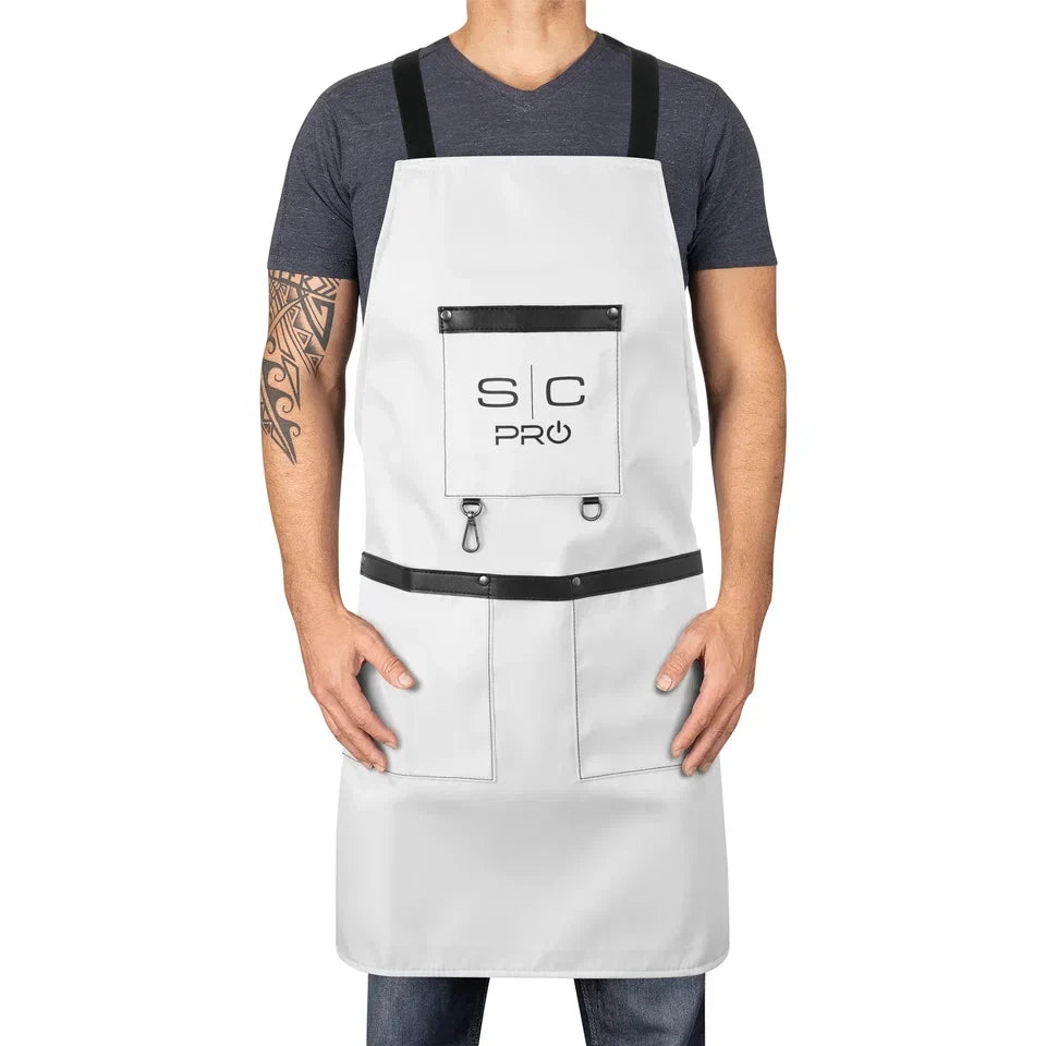 StyleCraft Waterproof Barber/Salon Apron with Crossback Strap - White — CLIPRONS