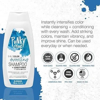 Punky 3-in-1 Color Depositing Shampoo-Conditioner Bluemania — CLIPRONS
