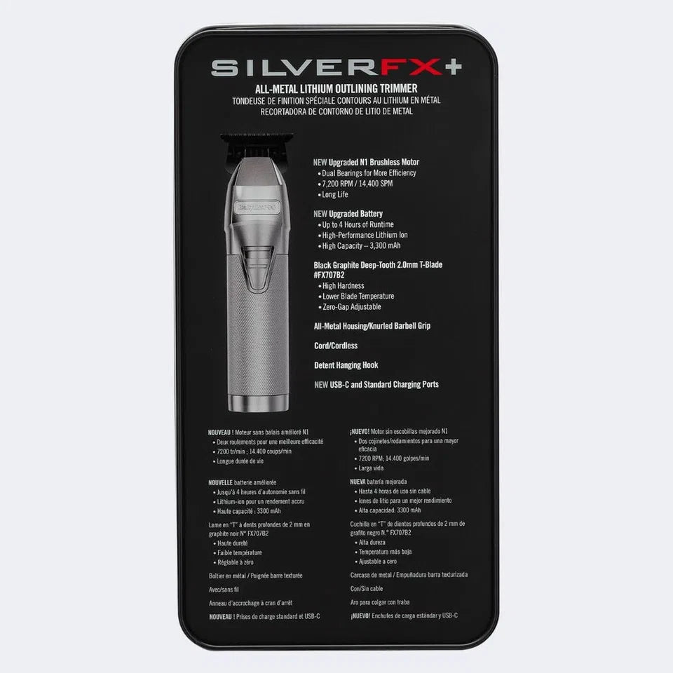 BaBylissPRO SILVERFX Skel Metal Trimmer – Exposed 360° T-Blade, Cord/Cordless, 2-Hr Runtime — CLIPRONS