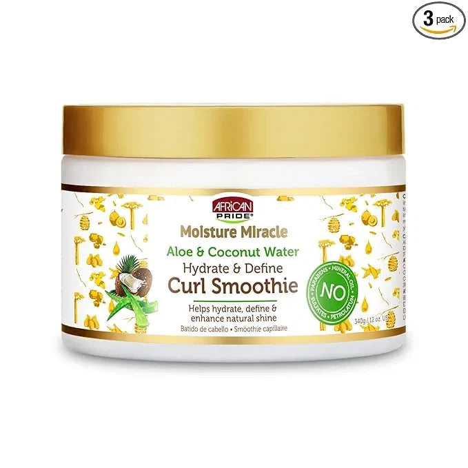 African Pride Moisture Miracle Aloe & Coconut Water Curl Smoothie – Hydrate & Define Cream for Curly Hair, Lightweight Moisture, Shine & Soft Hold | Curly Hair Cream & Anti Frizz Hair Product | 12 oz — CLIPRONS