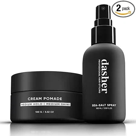 Dasher Sea Salt Spray (100ml) & Cream Pomade (100g), Medium Hold Puck, Water-Based, Volumizes & Texturizes Hair, With Bhringraj & Vitamin E — CLIPRONS