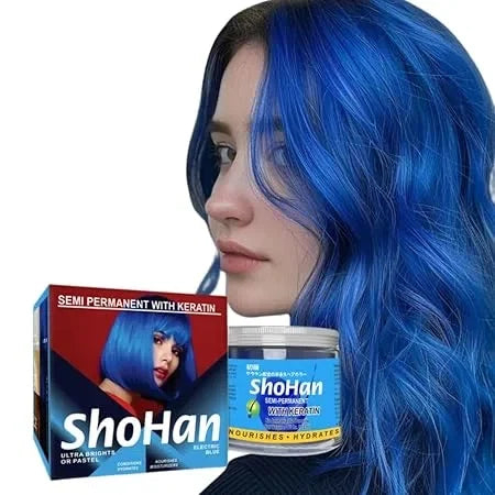 ShoHan Semi Permanent Hair Colour - No Ammonia, No Peroxide, No PPD Hair Color with Keratin - Soft Pastel Colors - Birds of Paradise Hair Colour - Streak - Metrix Temporary Hair Colour - Glossy Hair Tint - (Blue, 1) (125gram) — CLIPRONS