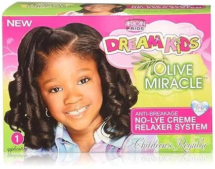 African Pride Dream Kids Olive Miracle Relaxer Regular - Contains Olive Oil, Helps Strengthen & Protect Hair, 1 Kit — CLIPRONS