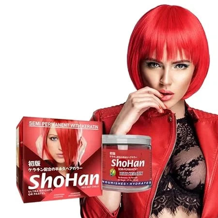 ShoHan Semi Permanent Hair Colour - No Ammonia, No Peroxide, No PPD Hair Dye with Keratin - Soft Pastel Colors - Streak - Strex - Glossy Hair Tint - (Color :- Red) (1) (125gram) — CLIPRONS