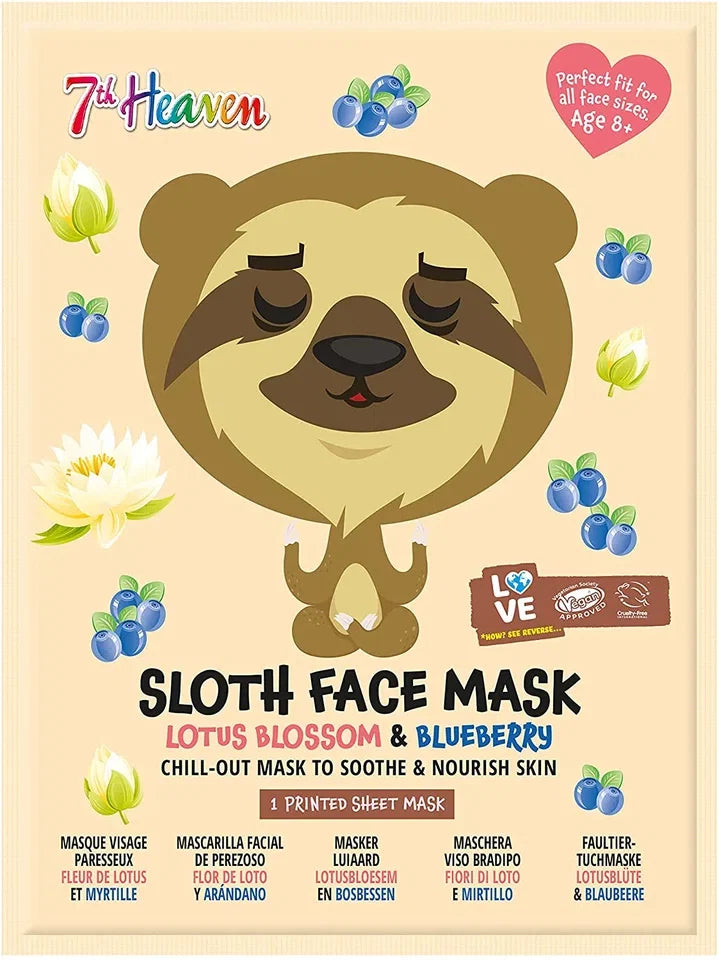 7th Heaven Sloth Face Mask – Gentle & Fun Kids Sheet Mask — CLIPRONS