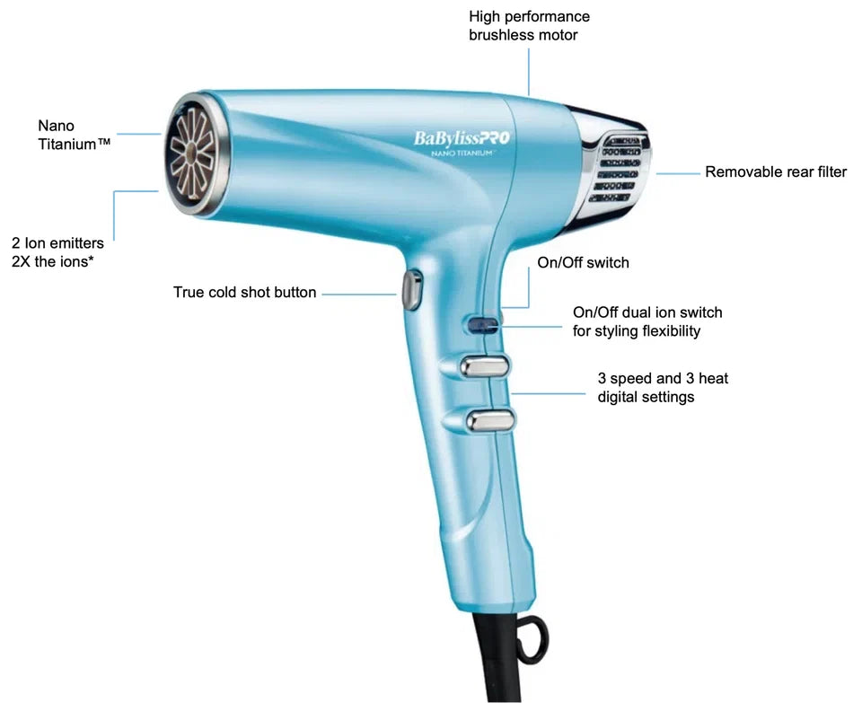 BaBylissPRO Nano Titanium Dual Ionic High-Speed Hairdryer — CLIPRONS