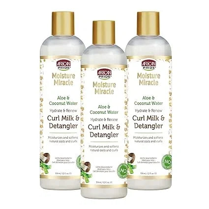 African Pride Moisture Miracle Hydrate & Renew Curl Milk & Hair Detangler (3 Pack), For Natural Coils & Curls, Hydrates & Controls Frizz, 12 oz — CLIPRONS