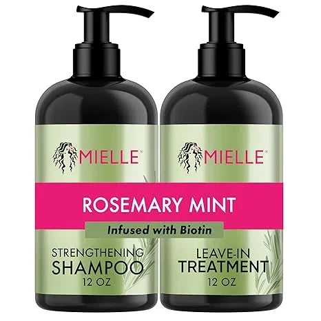 Mielle Organics Rosemary Mint Strengthening Shampoo and Leave-In Conditioner Infused with Biotin, Cleanses and Helps Strengthen Weak and Brittle Hair, 12 Ounces — CLIPRONS
